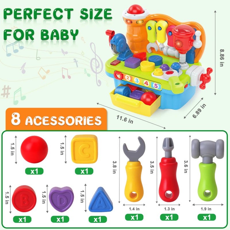 SYAOMUNLY Baby Toys for 1 Year Old Boy Girl Musical Learning Workbench for 1 2 Year Old Boy Birthday Gift Early Educational Sound Shape Toddler Toys Age 1-2 Tool Set for Kids 12-18 Months - Image 3